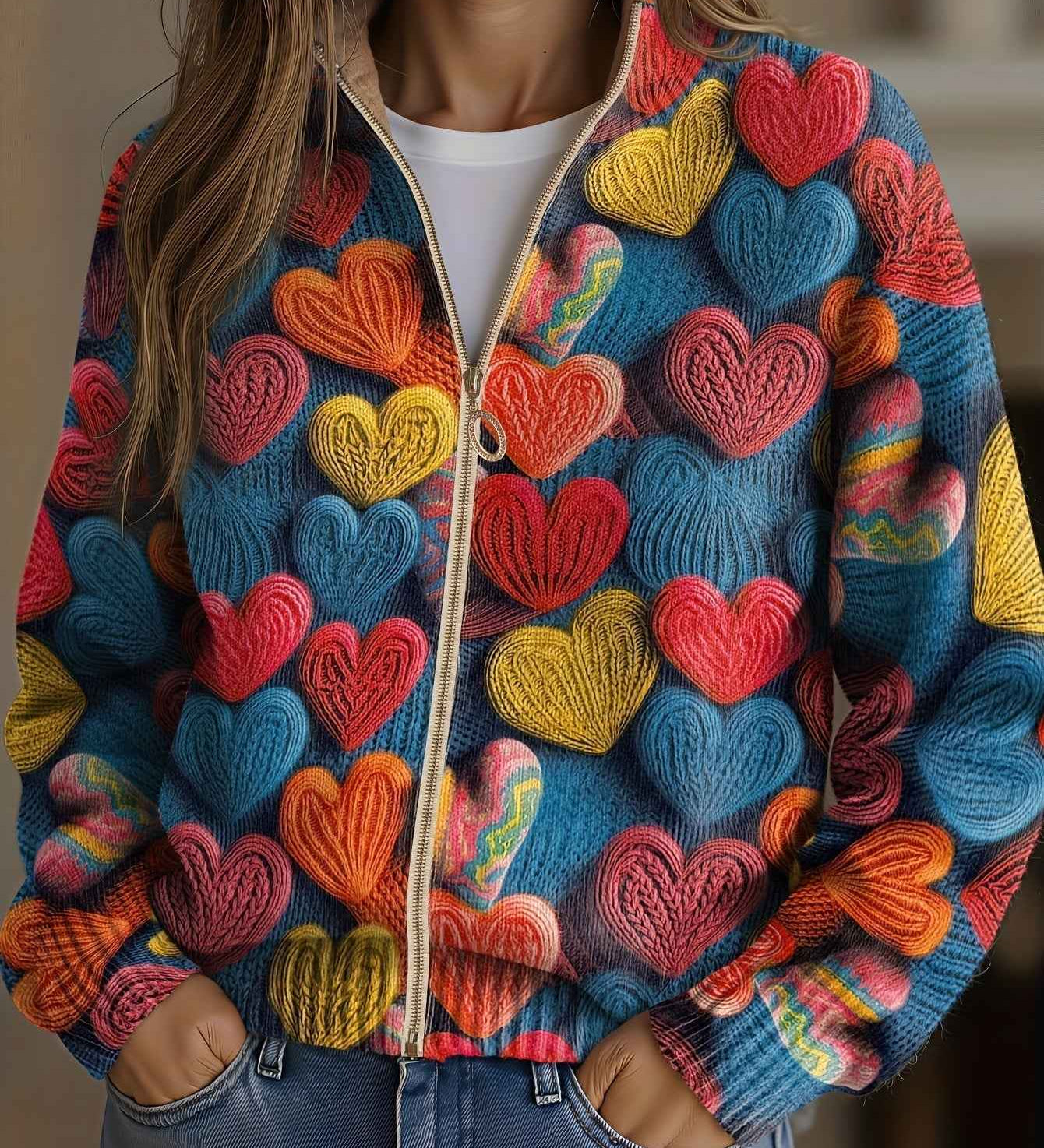 Aoibheann multicolour heart zip cardigan for women | Ellie Dublin