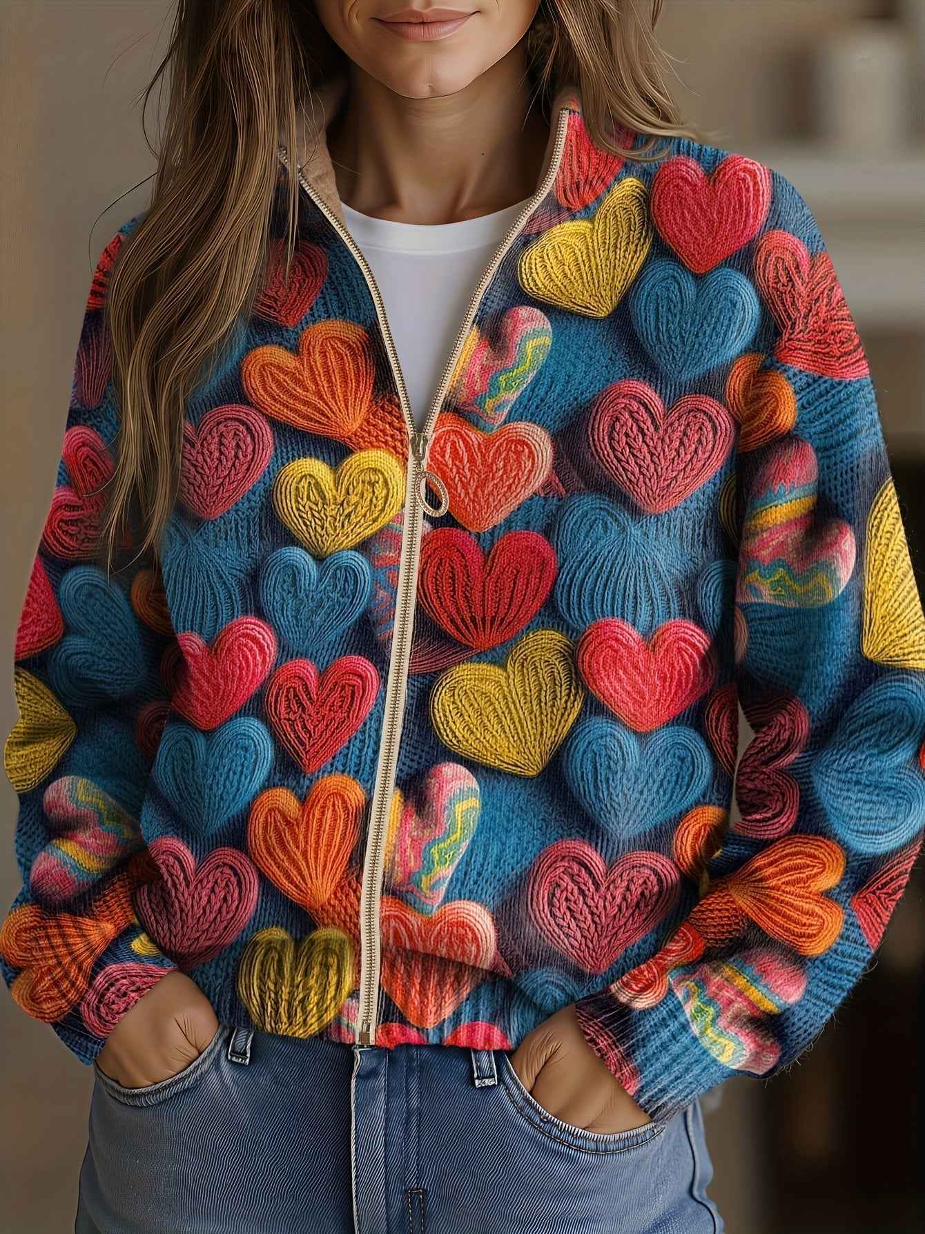 Aoibheann multicolour heart zip cardigan for women | Ellie Dublin