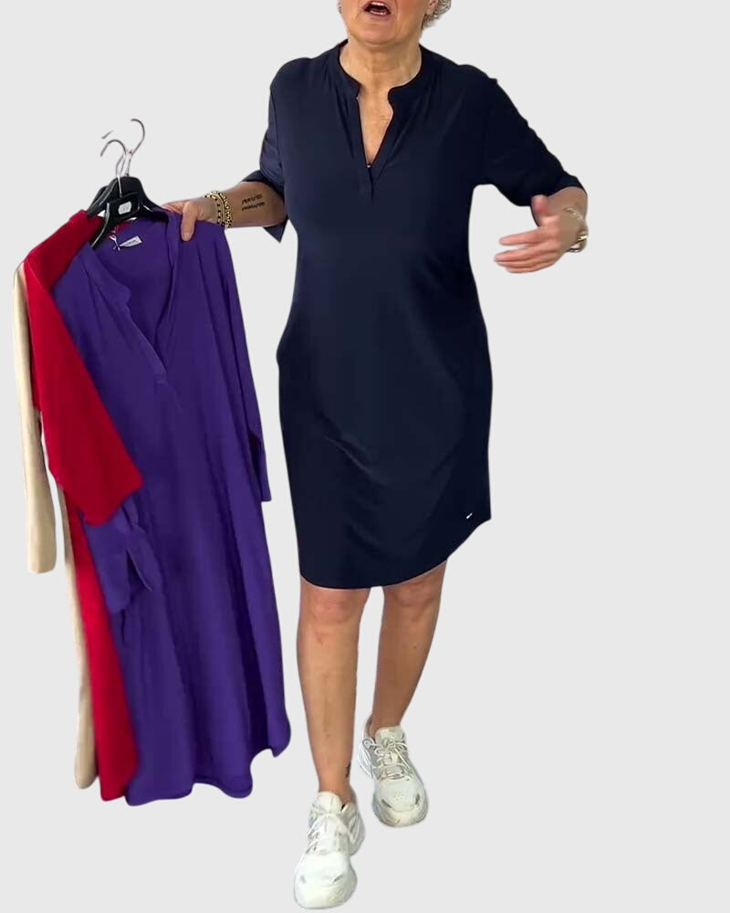 Caroline | Solid V-Neck Dress – view 4
