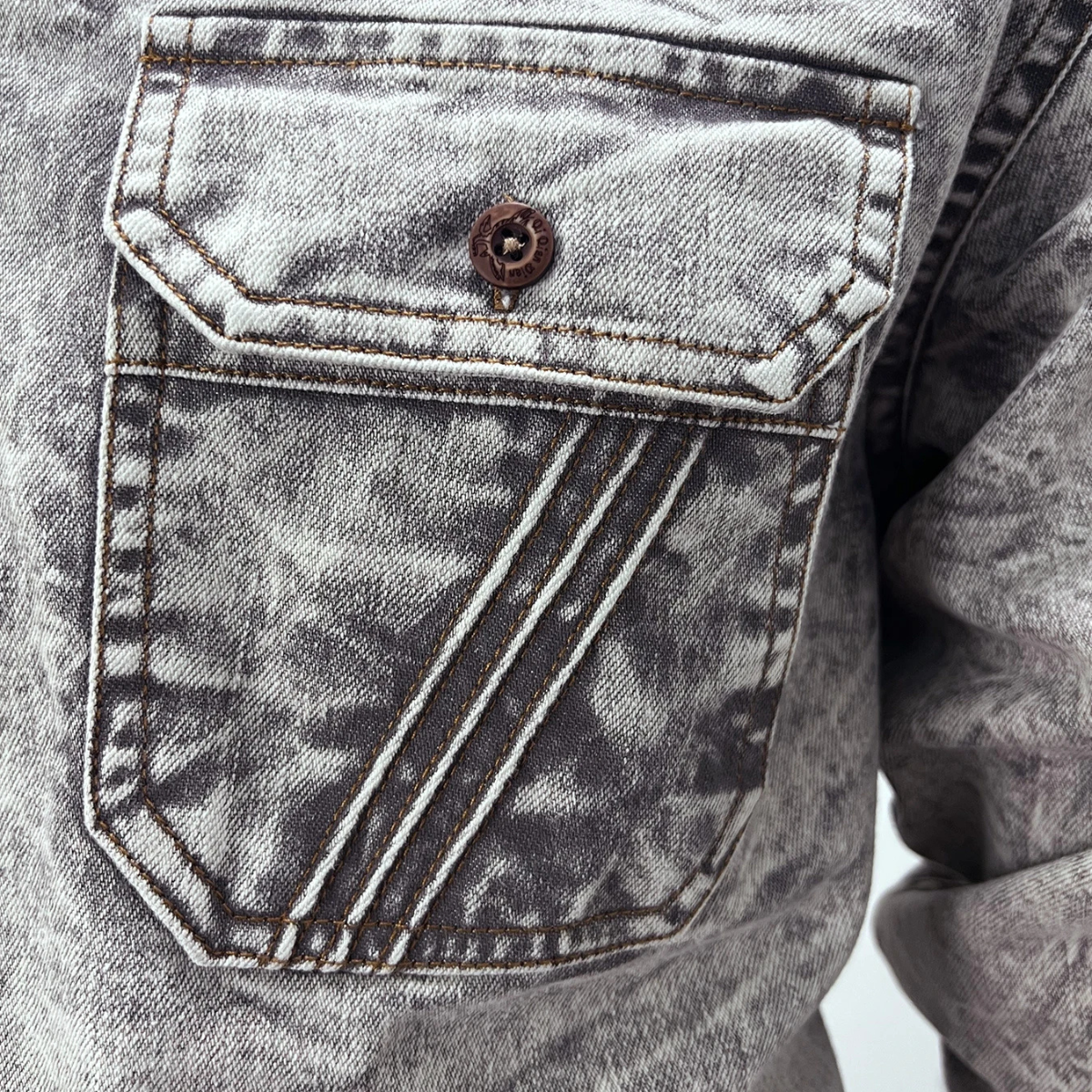 The Fairbrook Men’s Light Grey Vintage Tie Dye Denim Shirt – view 4