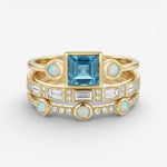 Vintage Blue Crystal Ring Set - Ocean Collection
