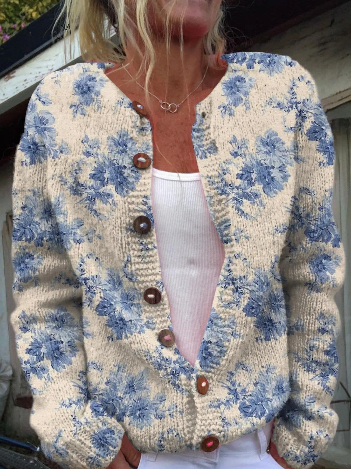 Floral art print buttoned cardigan for women | Ellie Dublin