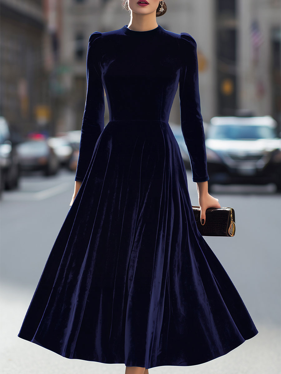 Julie | Navy Blue Midi Dress with Long Sleeves – view 2