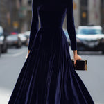 Julie | Navy Blue Midi Dress with Long Sleeves – view 2