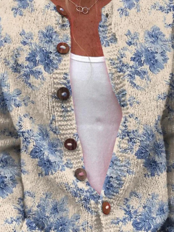 Floral art print buttoned cardigan, alternative view | Ellie Dublin
