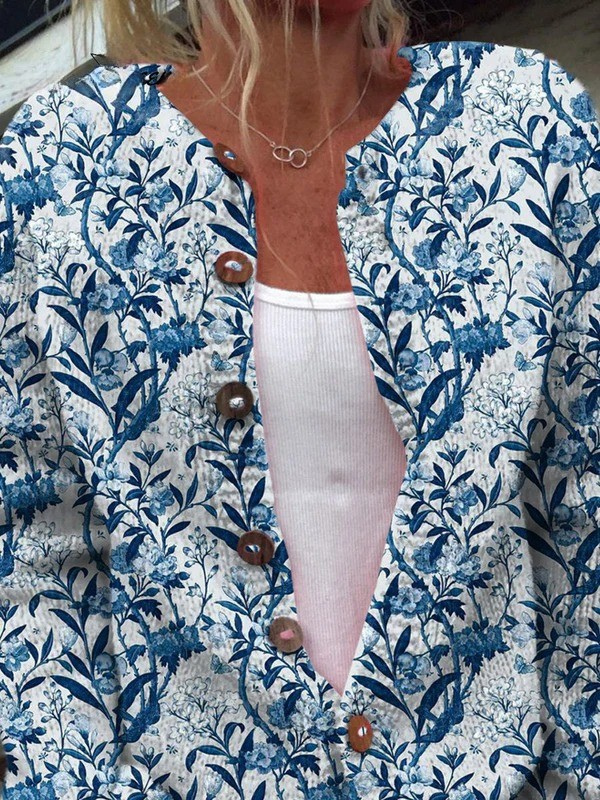 Clare blue bird print cardigan for women by Ellie Dublin, view 2