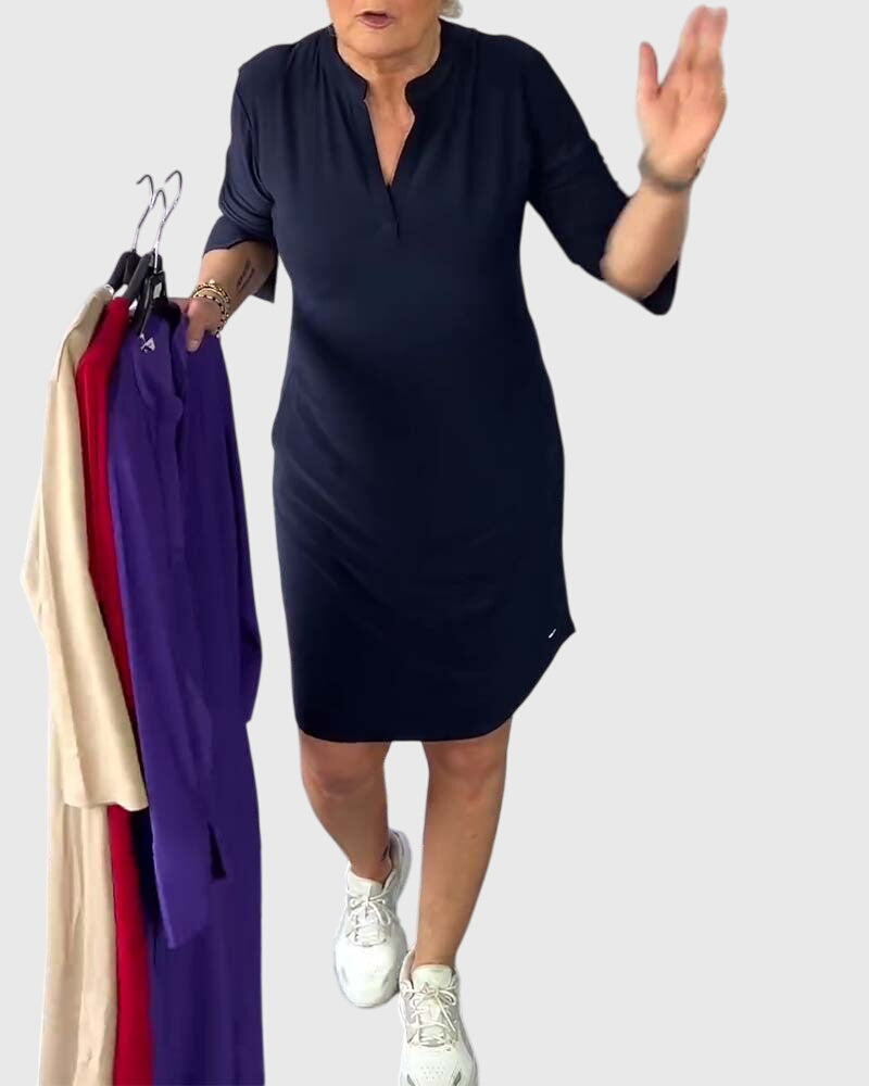 Caroline | Solid V-Neck Dress – view 6