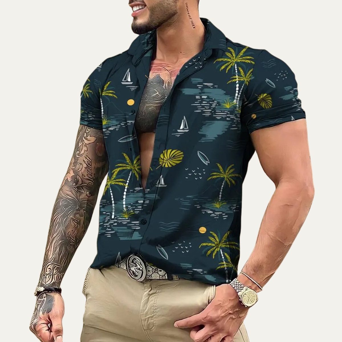 The Brookland Men’s Tropical Coconut Print Hawaiian Casual Shirt – view 3