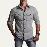 The Millridge Men’s Casual Denim Shirt with Double Pockets – view 2