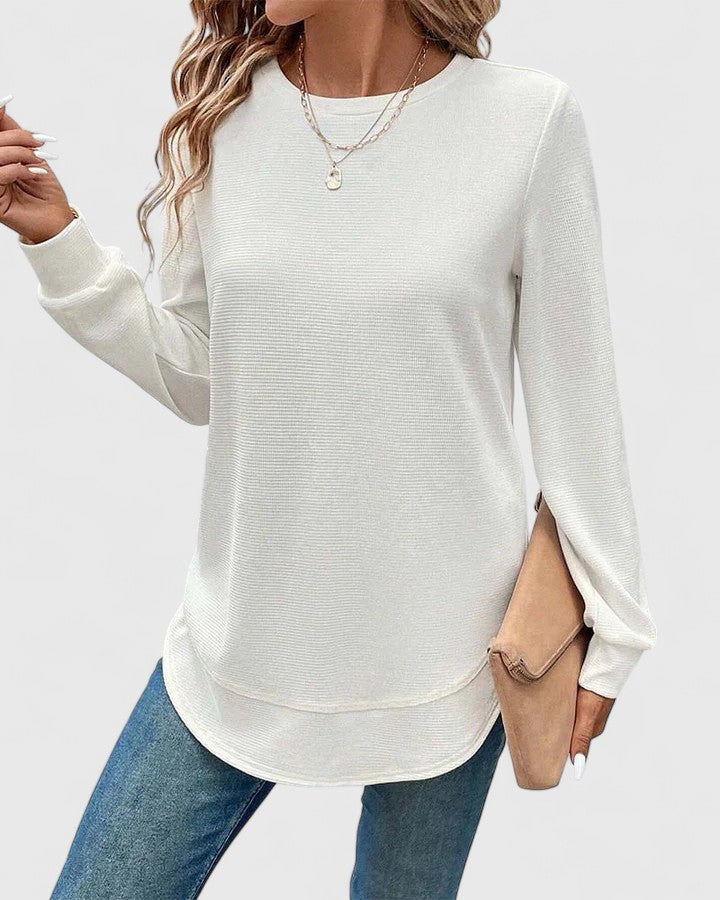 Céline | Chic Long Sleeve Top with Elegant Round Neck – view 4