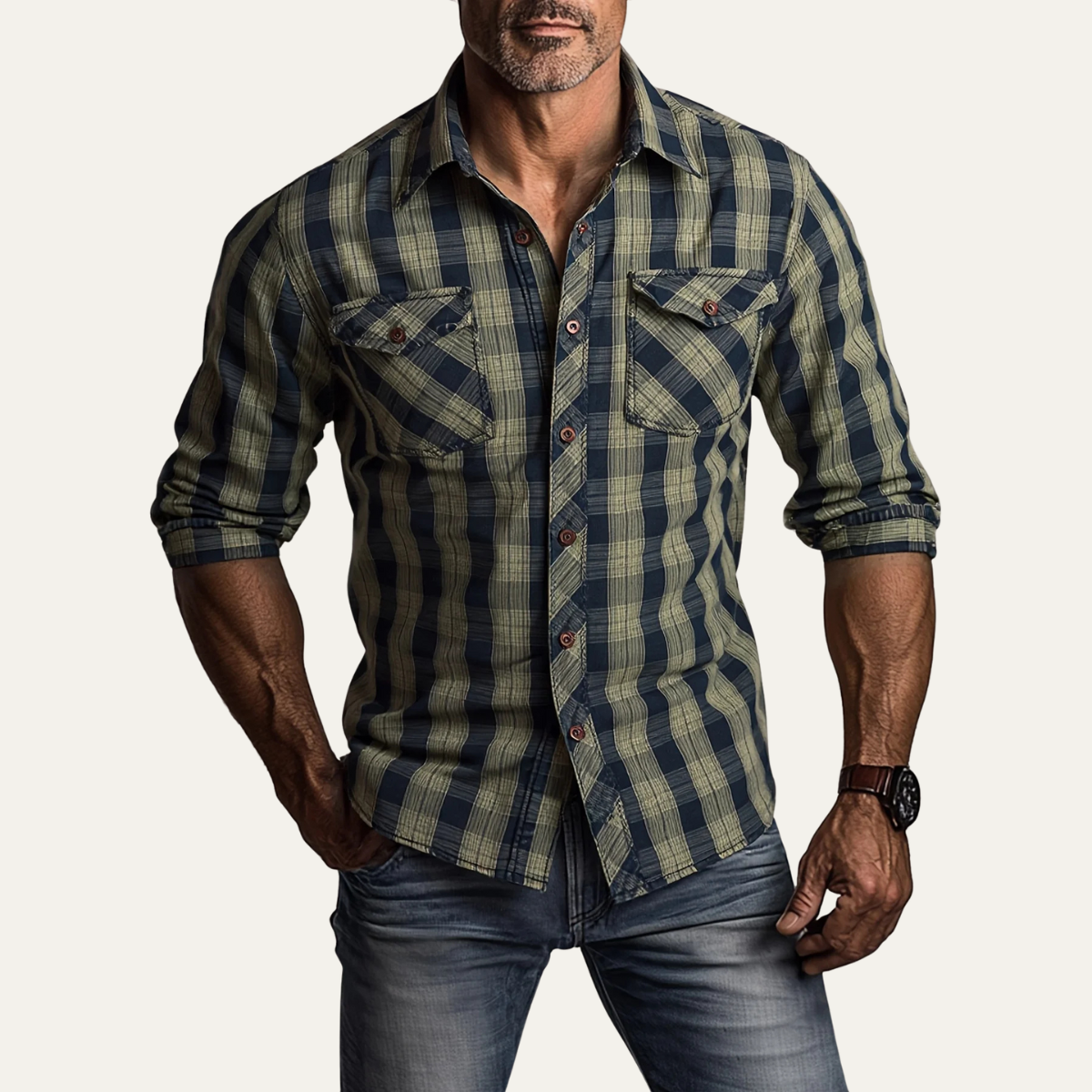 The Hawthorne Creek Men’s Vintage Plaid Denim Shirt Jacket – view 3