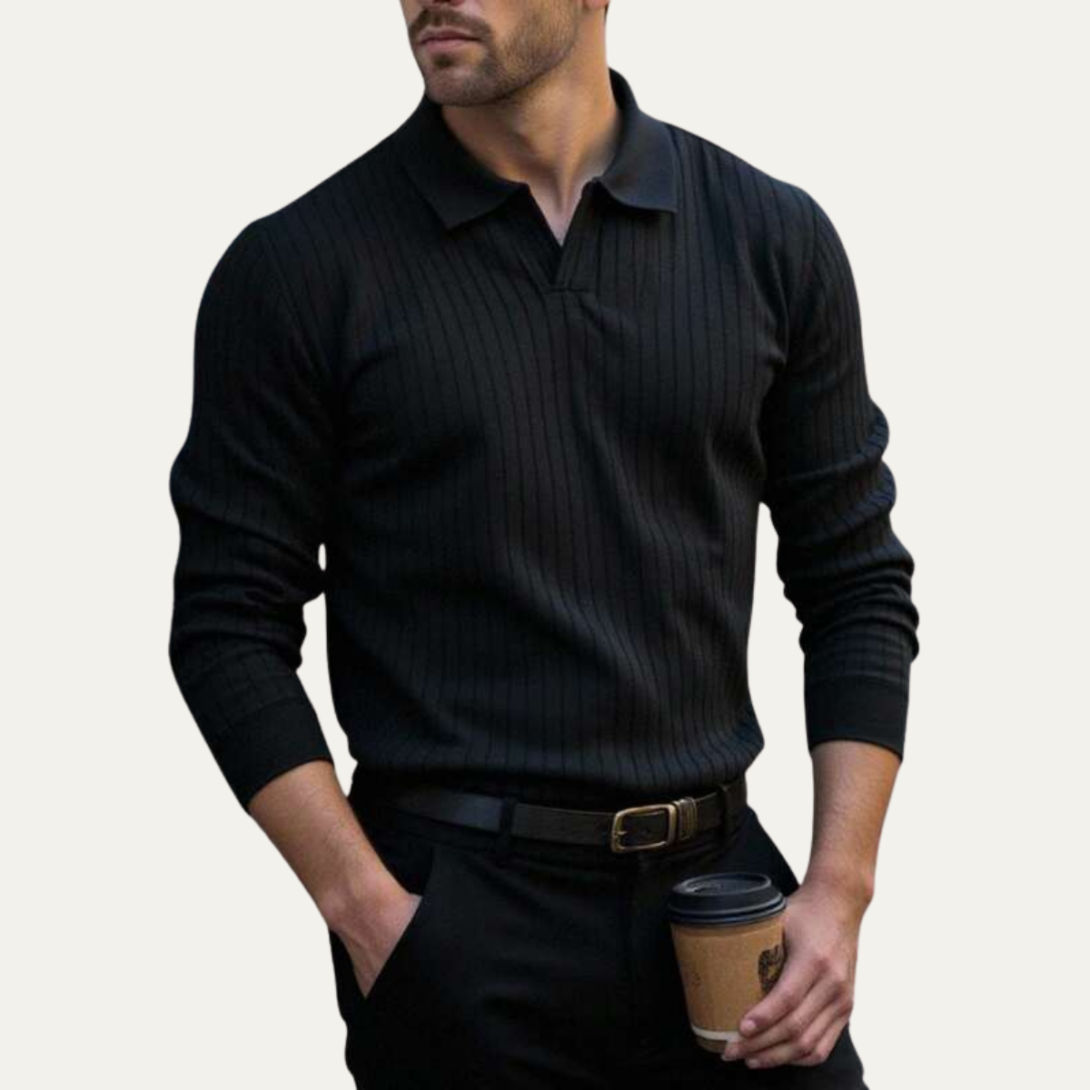 The Ironcrest Hill Men’s Casual Long Sleeve Ribbed Knit Polo Shirt – view 2