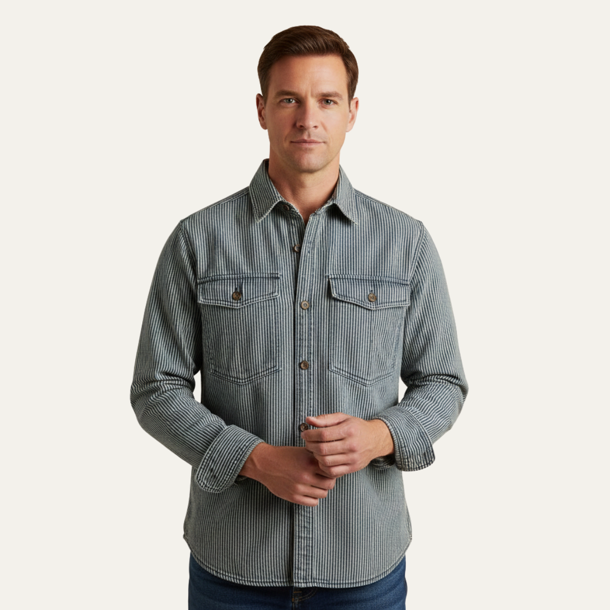 The Ridgepark Men’s Casual Vintage Striped Denim Shirt Jacket – view 4