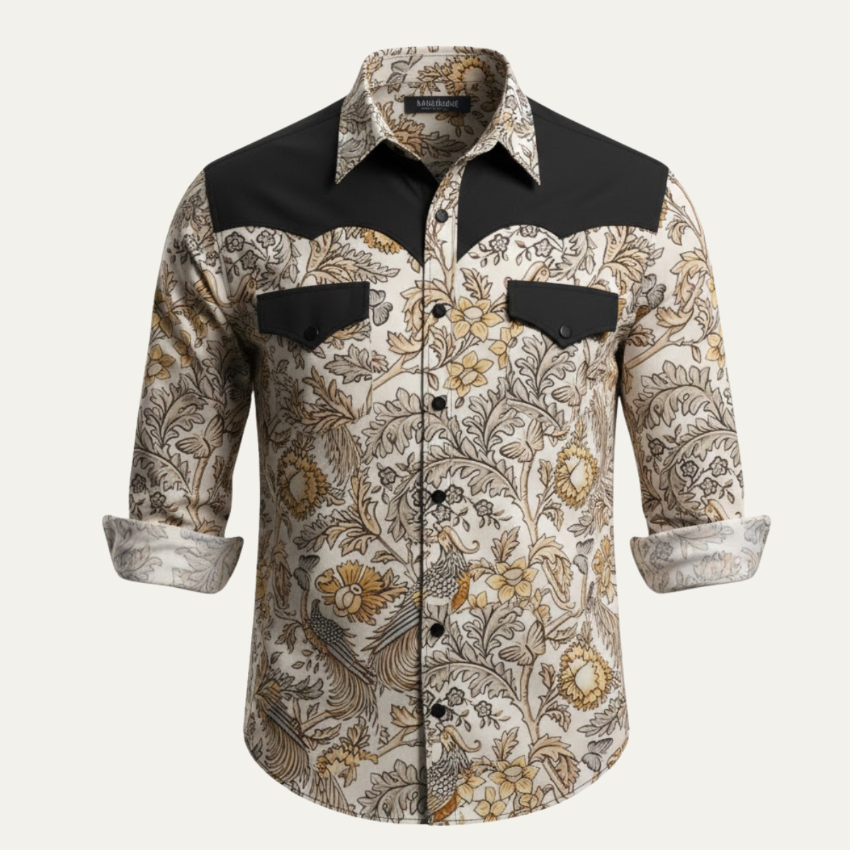 The Westbury Hill Men’s Two Tone Patchwork Western Casual Denim Shirt – view 5