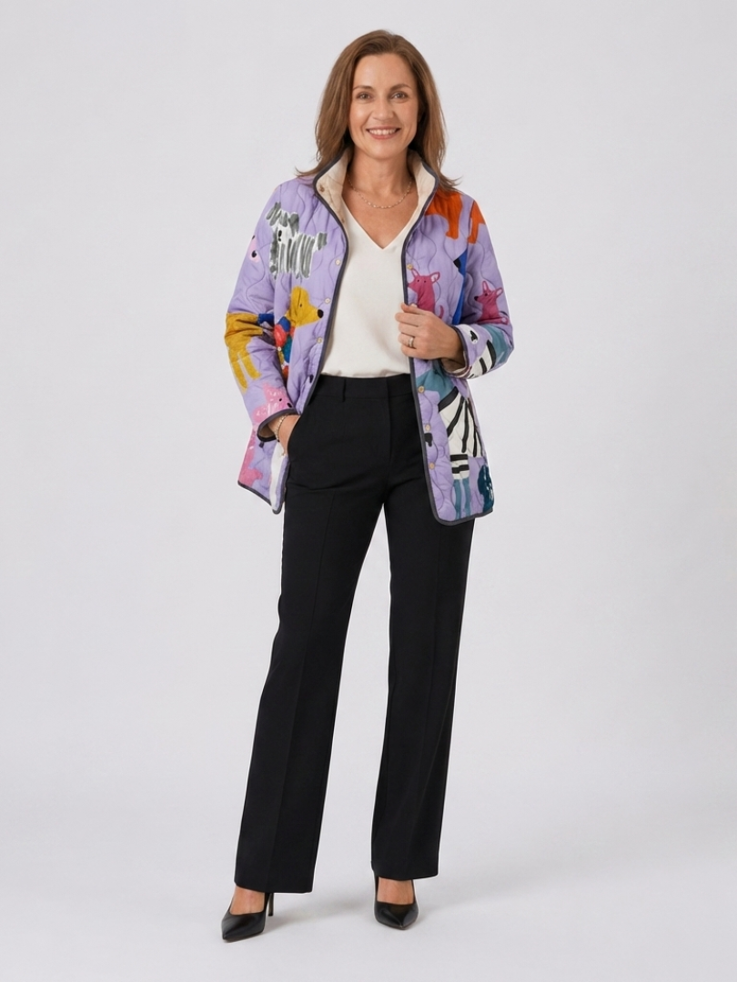 Jacinta little dogs quilted jacket for women | Ellie Dublin