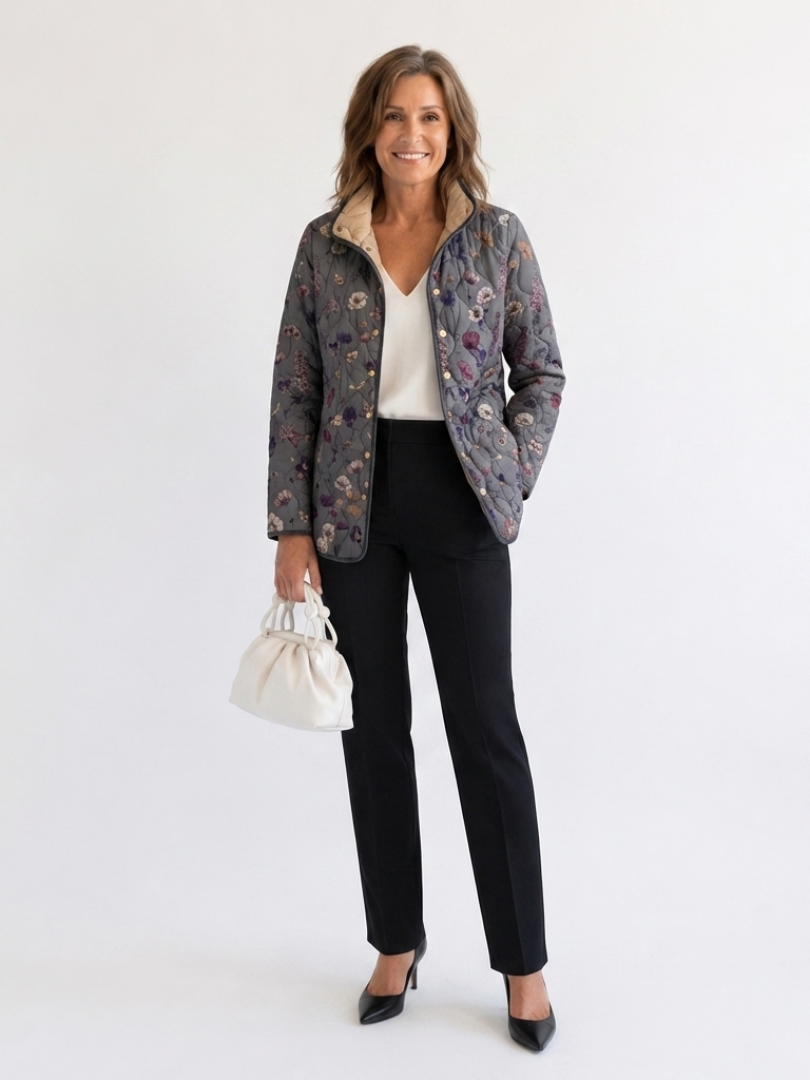 Maureen dried flower quilted jacket for women | Ellie Dublin