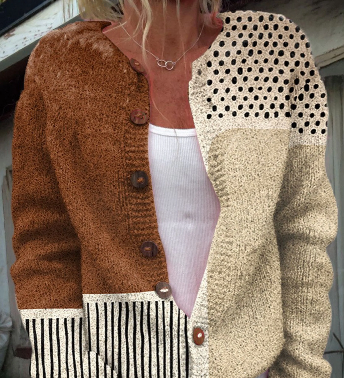 Minimalist abstract polka dot buttoned cardigan for women | Ellie Dublin