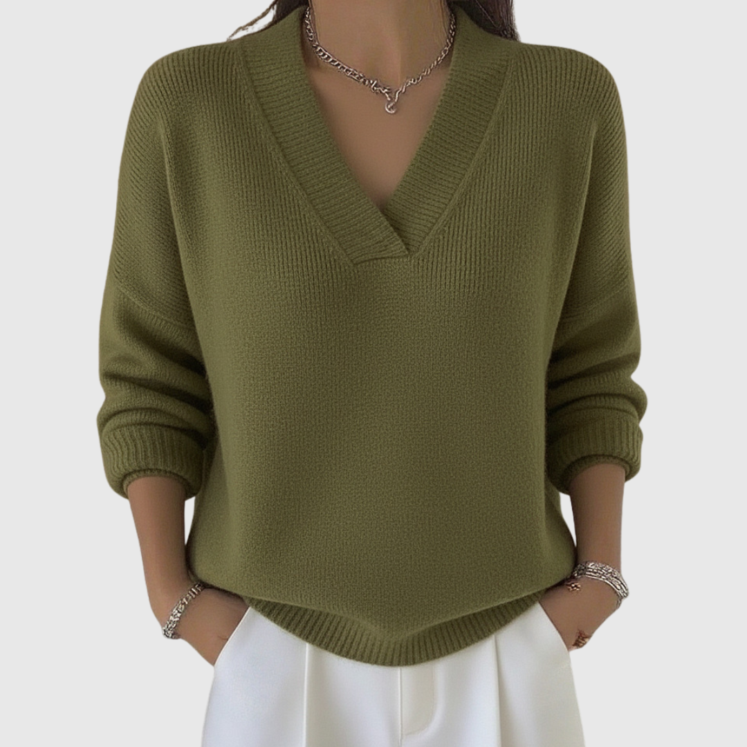 Faye | Relaxed Fit Soft V-Neck Sweater – view 3