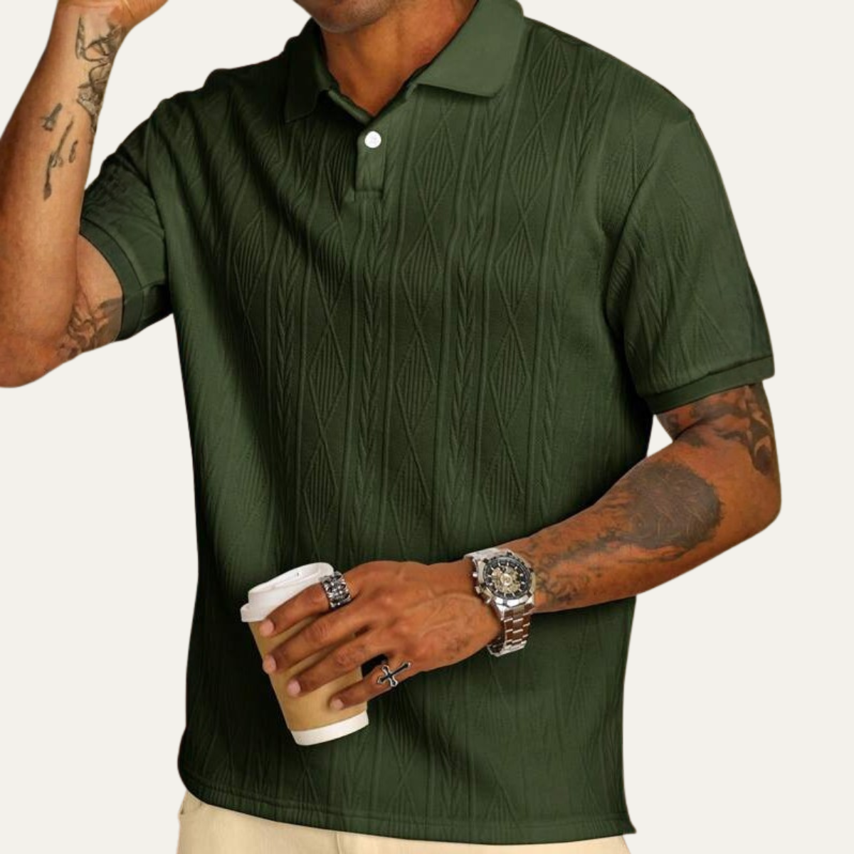 The Willowstone Ridge Men’s Textured Button-Up Trendy Polo Shirt – view 2