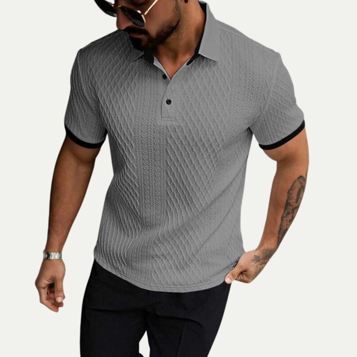 The Glenbrook Hill Men’s Casual Textured Polo Shirt with Contrast Collar – view 2