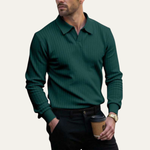 The Oakpark Men’s Trendy Long Sleeve Ribbed Knit Polo Shirt – view 2