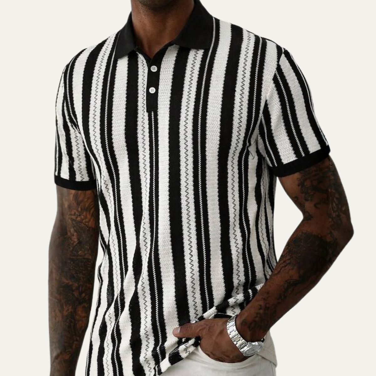 The Hillbrook Men’s Striped Knit Polo Shirt – view 2