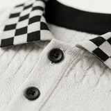 The Glenwater Men’s Textured Knit Polo Shirt with Checkered Collar – view 5