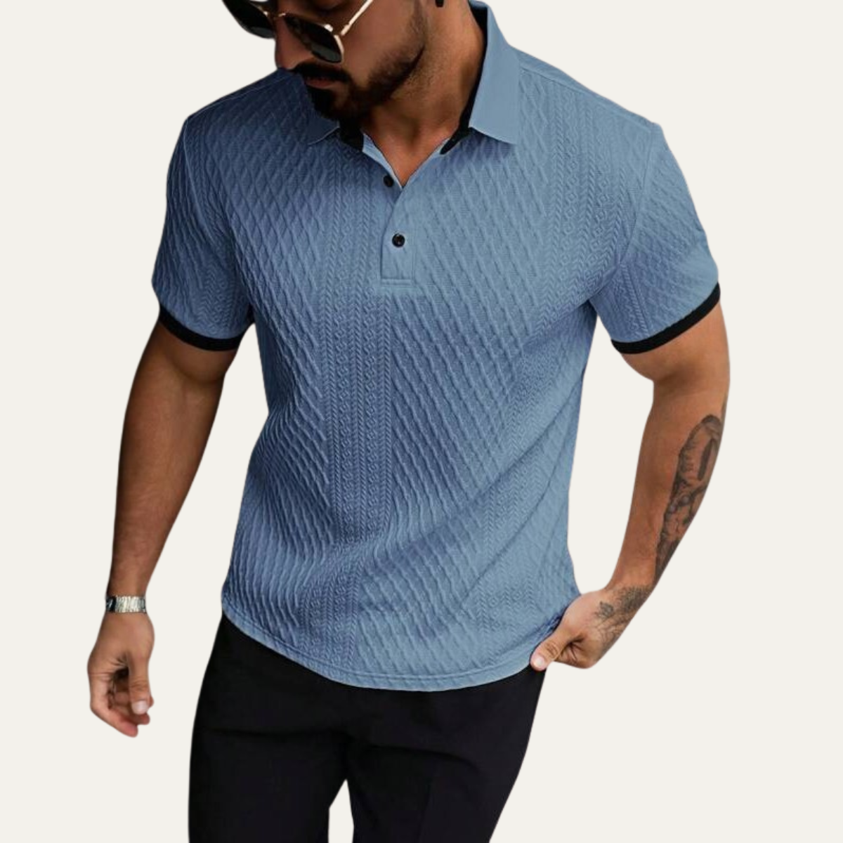 The Brookside Park Men’s Classic Textured Polo Shirt with Contrast Collar – view 2