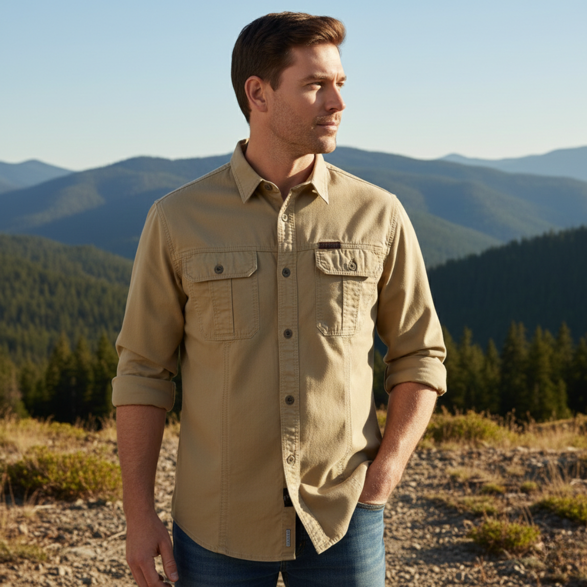 The Ashton Ridge Men’s Solid Colour Multi Pocket Cargo Shirt – view 12