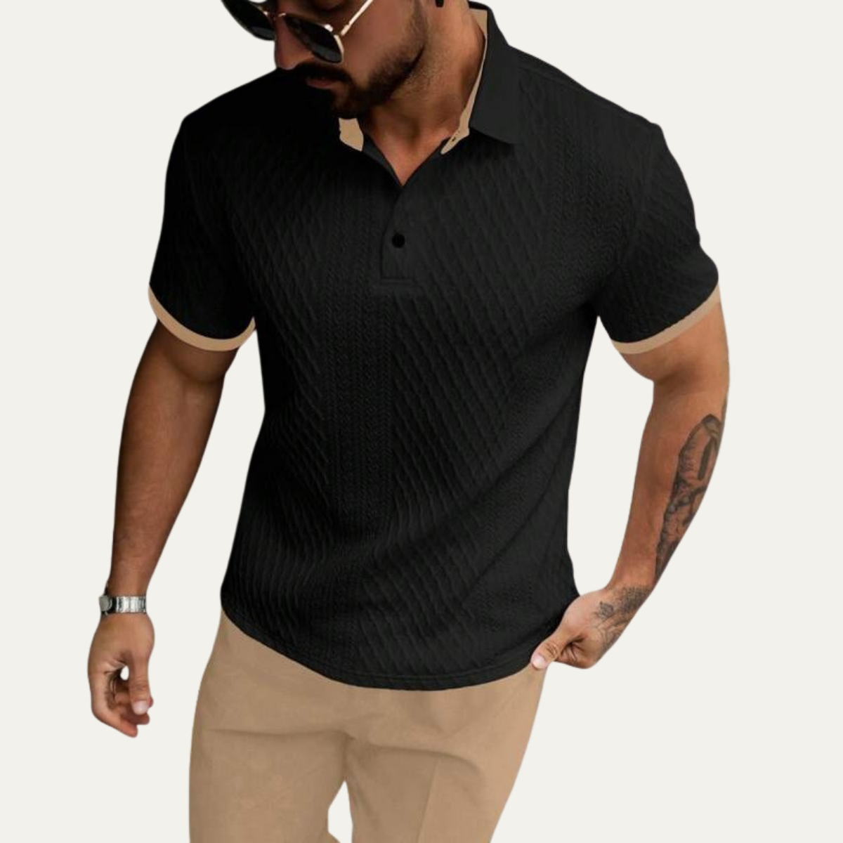 The Cedarcrest Park Men’s Elegant Textured Polo Shirt with Contrast Collar – view 2