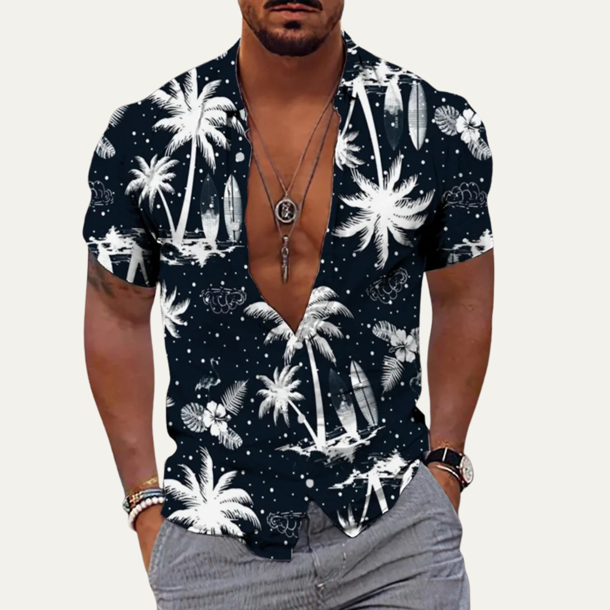 The Cedarforest Men’s Casual Tropical Coconut Print Hawaiian Beach Shirt – view 2