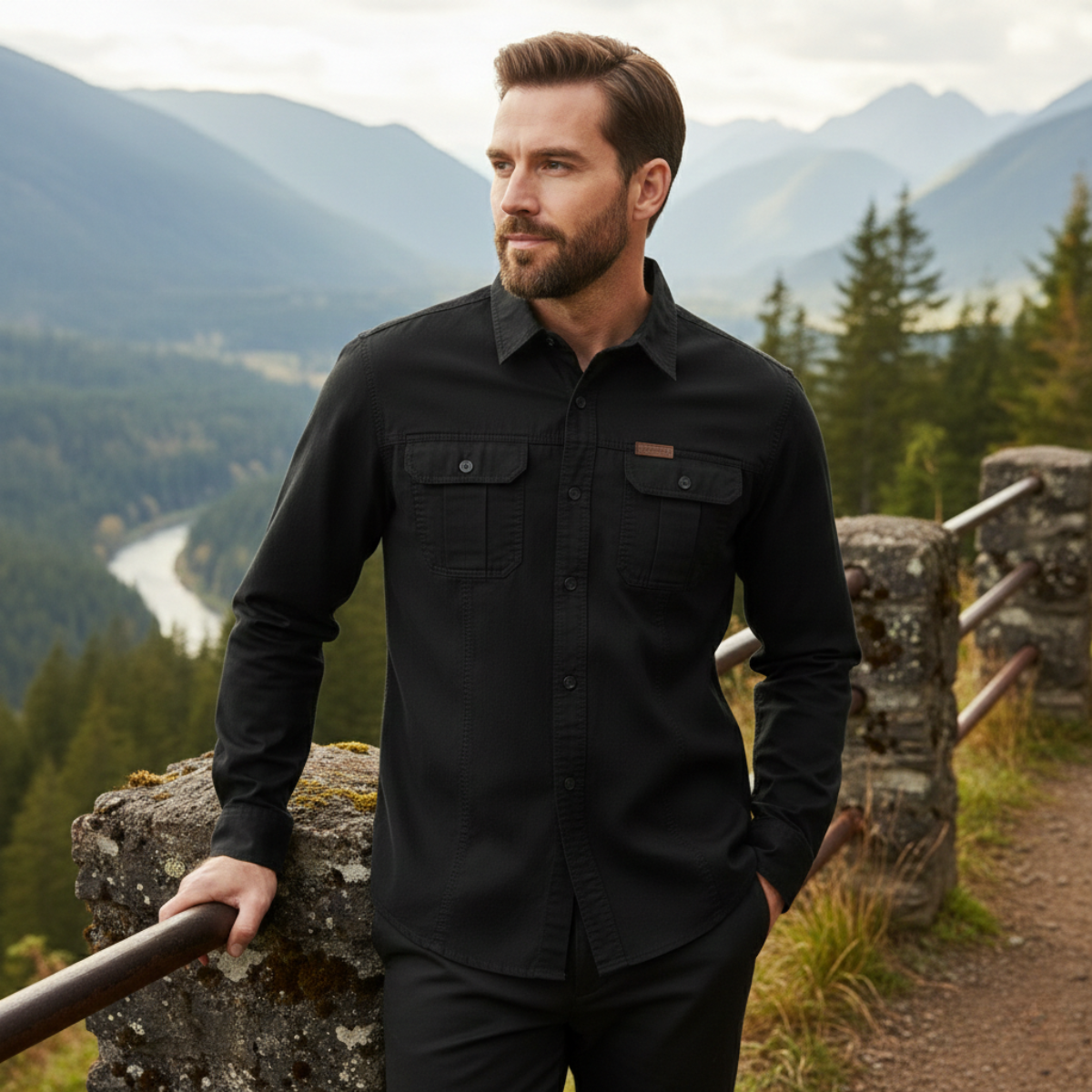 The Cedarfield Men’s Solid Colour Multi Pocket Soft Cargo Shirt – view 10