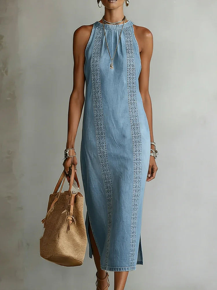 Soline | Retro Lace Denim Dress – view 7