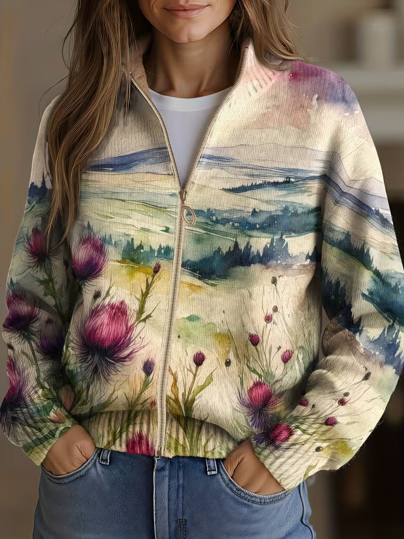 Siofra tartan landscape zip cardigan for women | Ellie Dublin