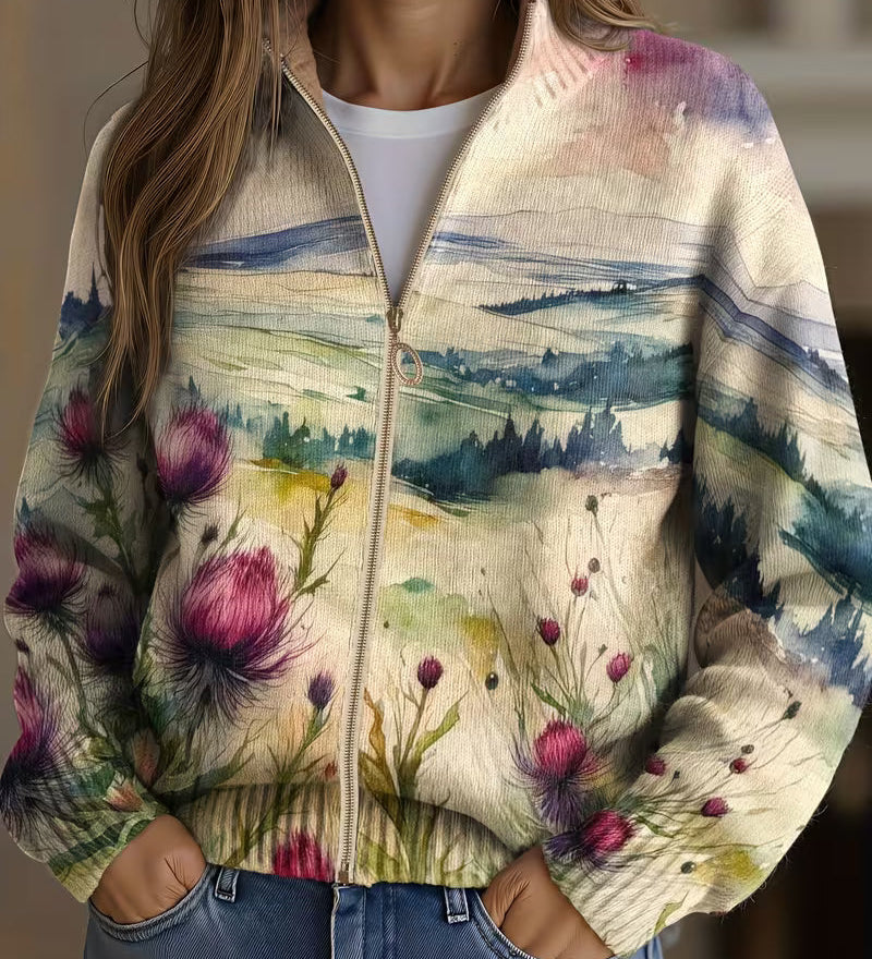 Siofra tartan landscape zip cardigan for women | Ellie Dublin