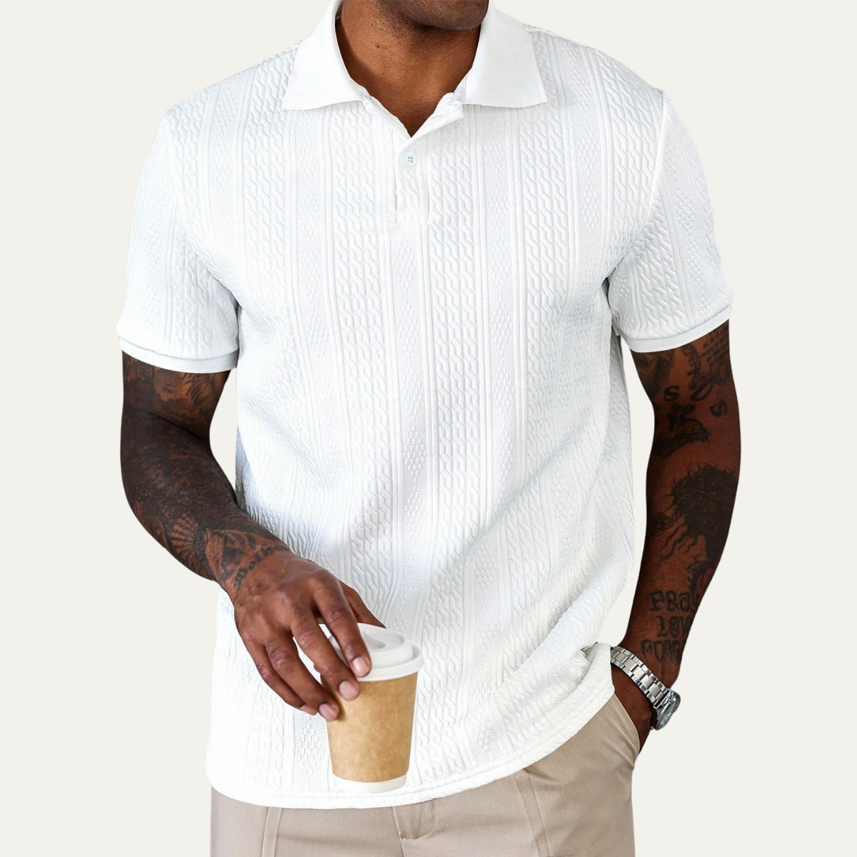The Stonebrook Ridge Men’s Classic Textured Polo Shirt – White – view 2