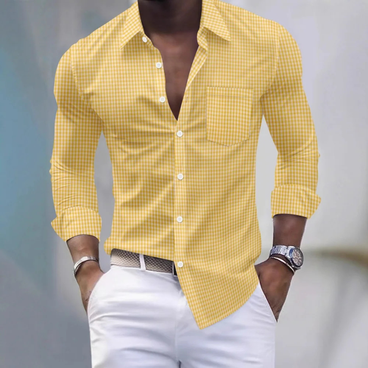 The Ashmont Men’s Slim Fit Gingham Long Sleeve Button Down Shirt – view 3