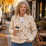 Honora cream delicate floral zip cardigan for women | Ellie Dublin