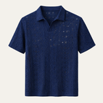 The Brookstone Men’s Crochet Knit Short Sleeve Polo Shirt – Navy Blue