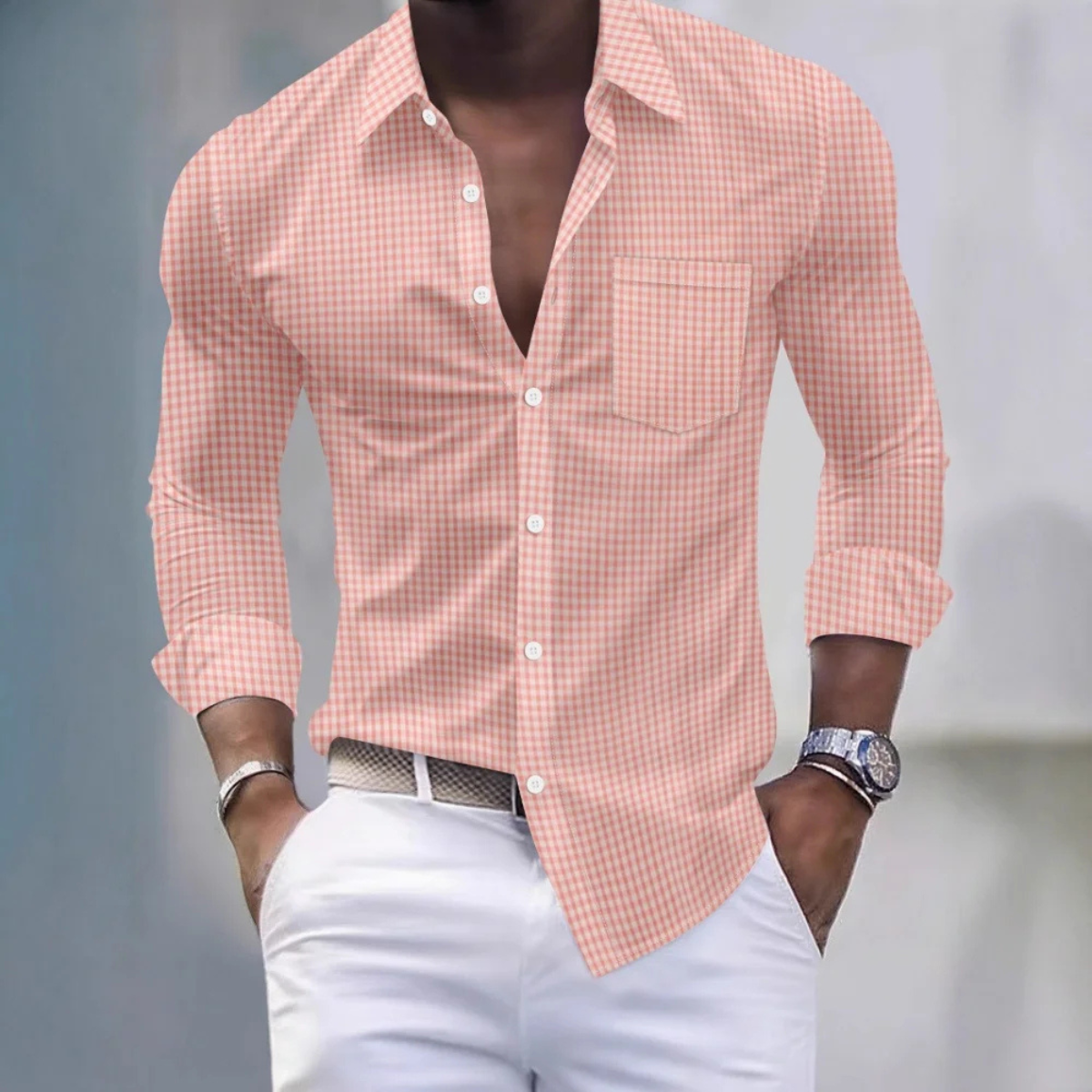 The Ashmont Men’s Slim Fit Gingham Long Sleeve Button Down Shirt – view 4
