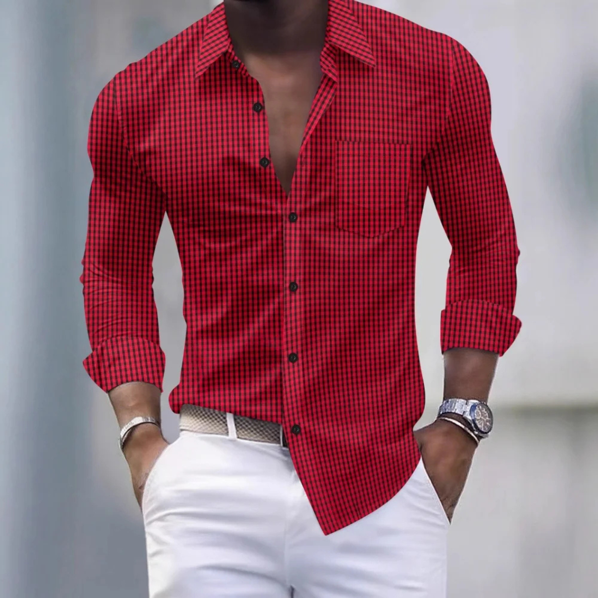 The Ashmont Men’s Slim Fit Gingham Long Sleeve Button Down Shirt – view 5