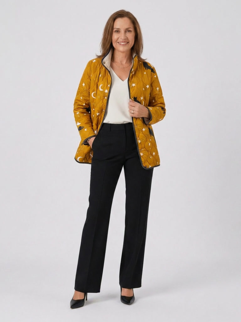 Dympna cats and stars quilted jacket for women | Ellie Dublin
