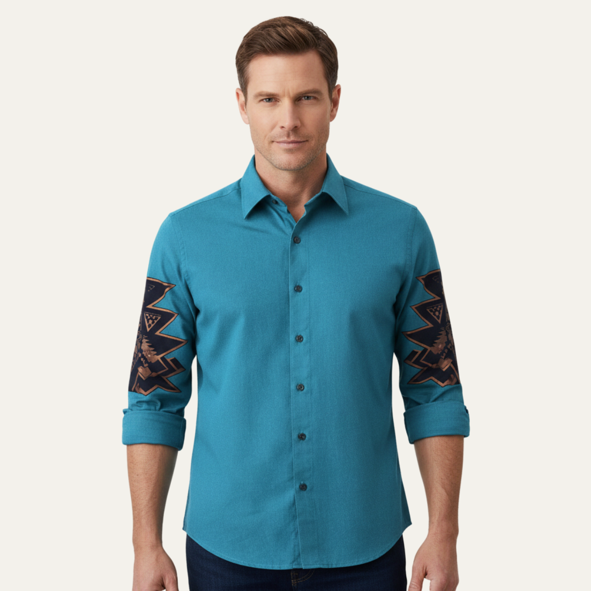 The Westbury Hill Men’s Two Tone Patchwork Western Casual Denim Shirt – view 2