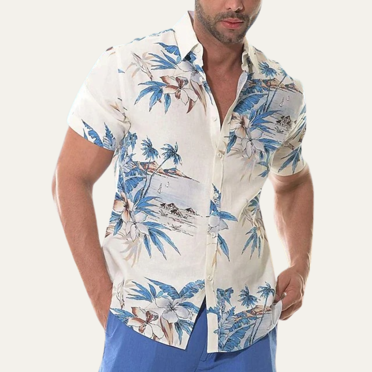 The Cedarforest Men’s Casual Tropical Coconut Print Hawaiian Beach Shirt – view 3