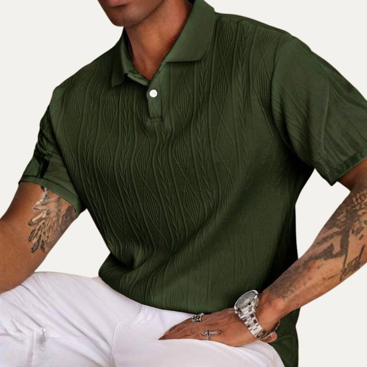 The Willowstone Ridge Men’s Textured Button-Up Trendy Polo Shirt – view 3