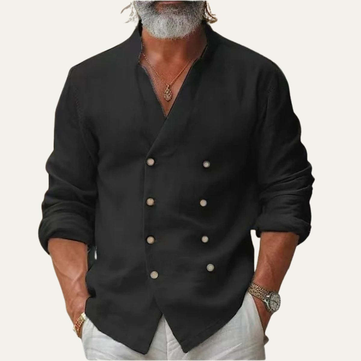 The Silverbrook Ridge Men’s Vintage Stand Collar Double Breasted Shirt – view 3