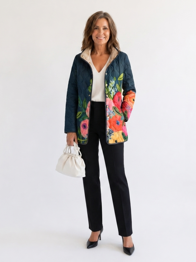 Kathleen painted floral quilted jacket for women | Ellie Dublin