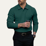 The Oakpark Men’s Trendy Long Sleeve Ribbed Knit Polo Shirt – view 3