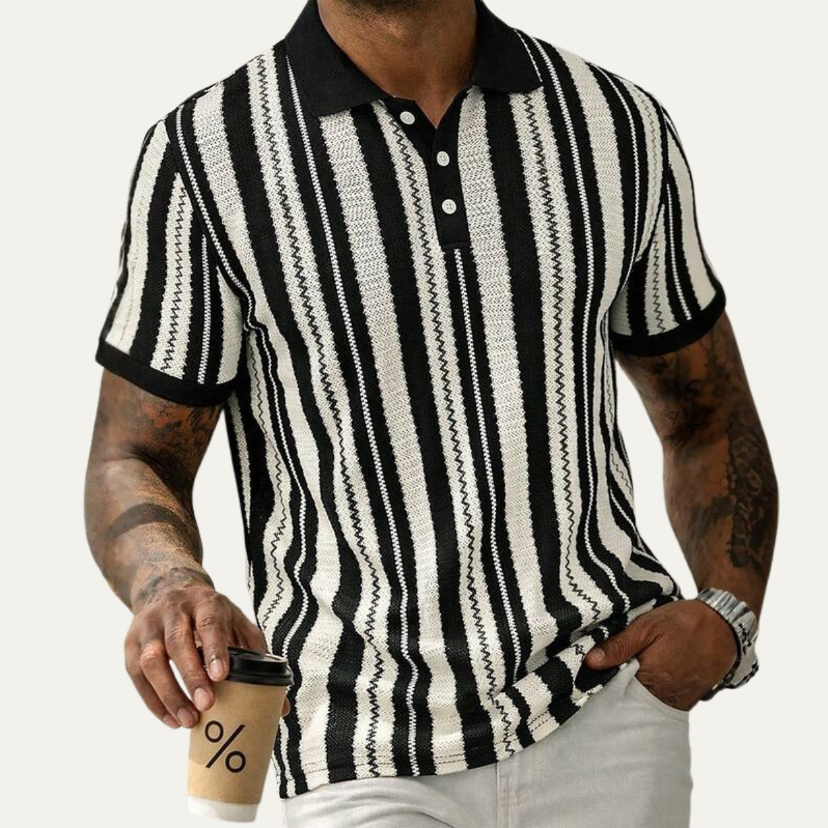 The Hillbrook Men’s Striped Knit Polo Shirt – view 3