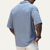 The Glenridge Hill Men’s Bohemian Crochet Mesh Shirt – Light Blue – view 4